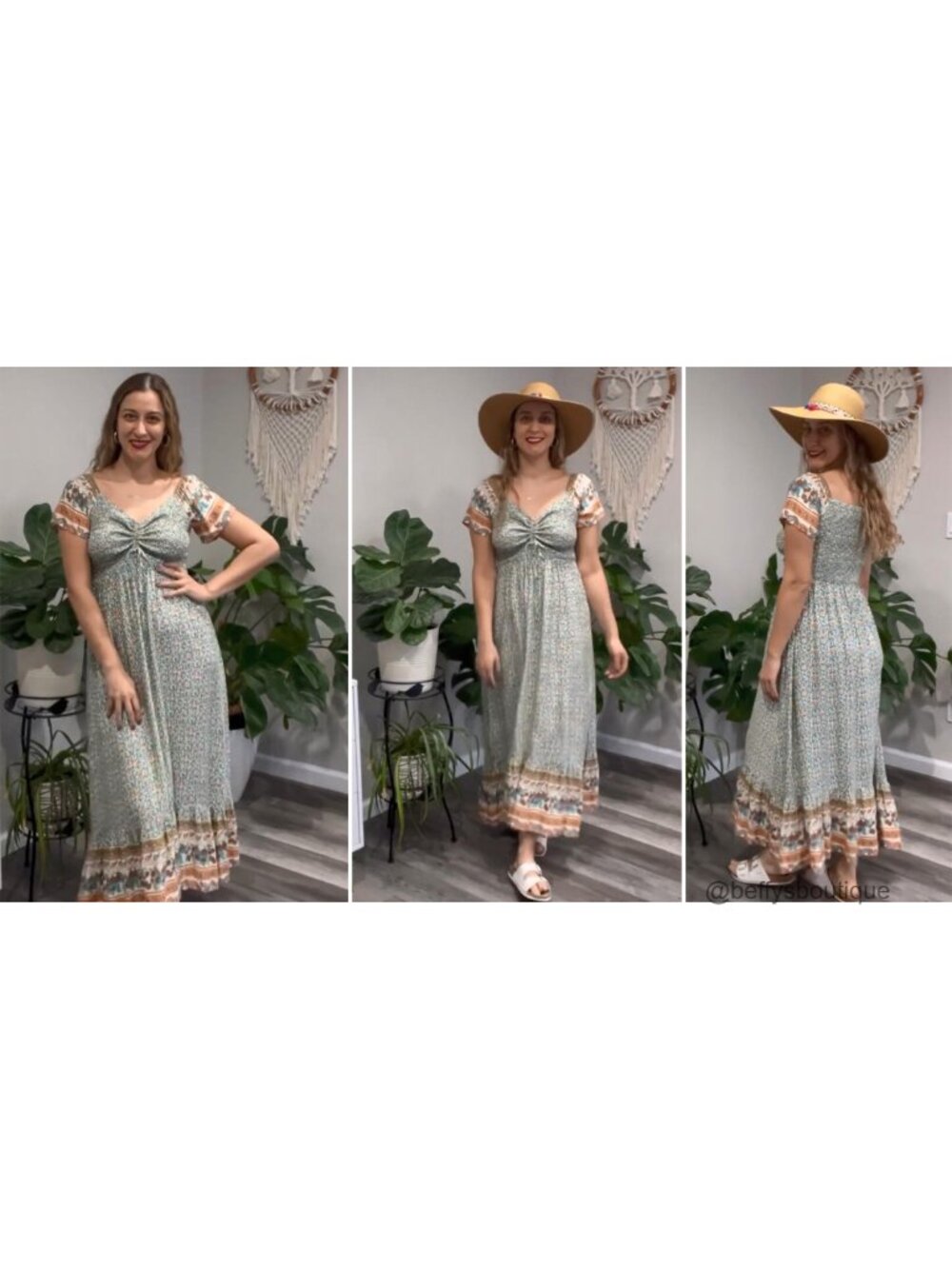 Rayon Floral Smocked Maxi Dress Off Shoulder Boho Women - Picture 6 of 6